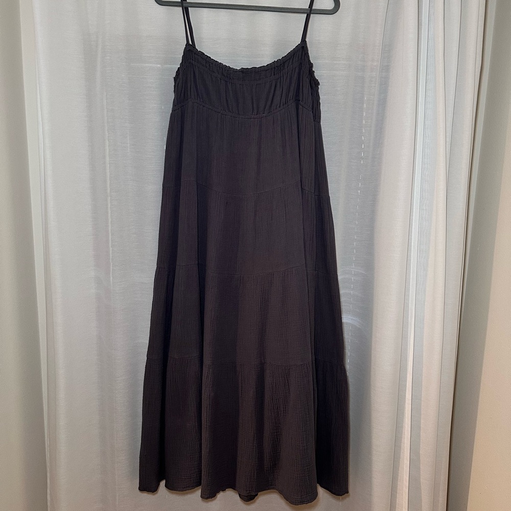 Zara Gray Maxi Slip Dress with Smocked Tiered Design